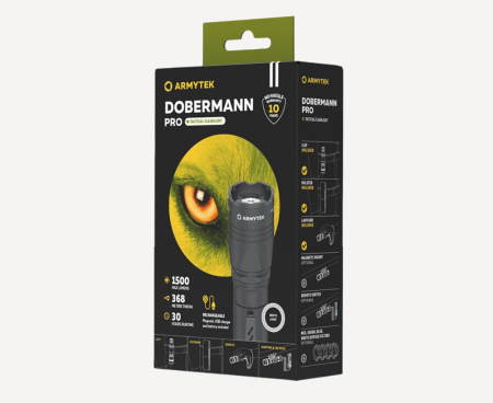 Фонарь ArmyTek Dobermann Pro (Black / Холодный; 1500Lm; акк18650-3500mAh)